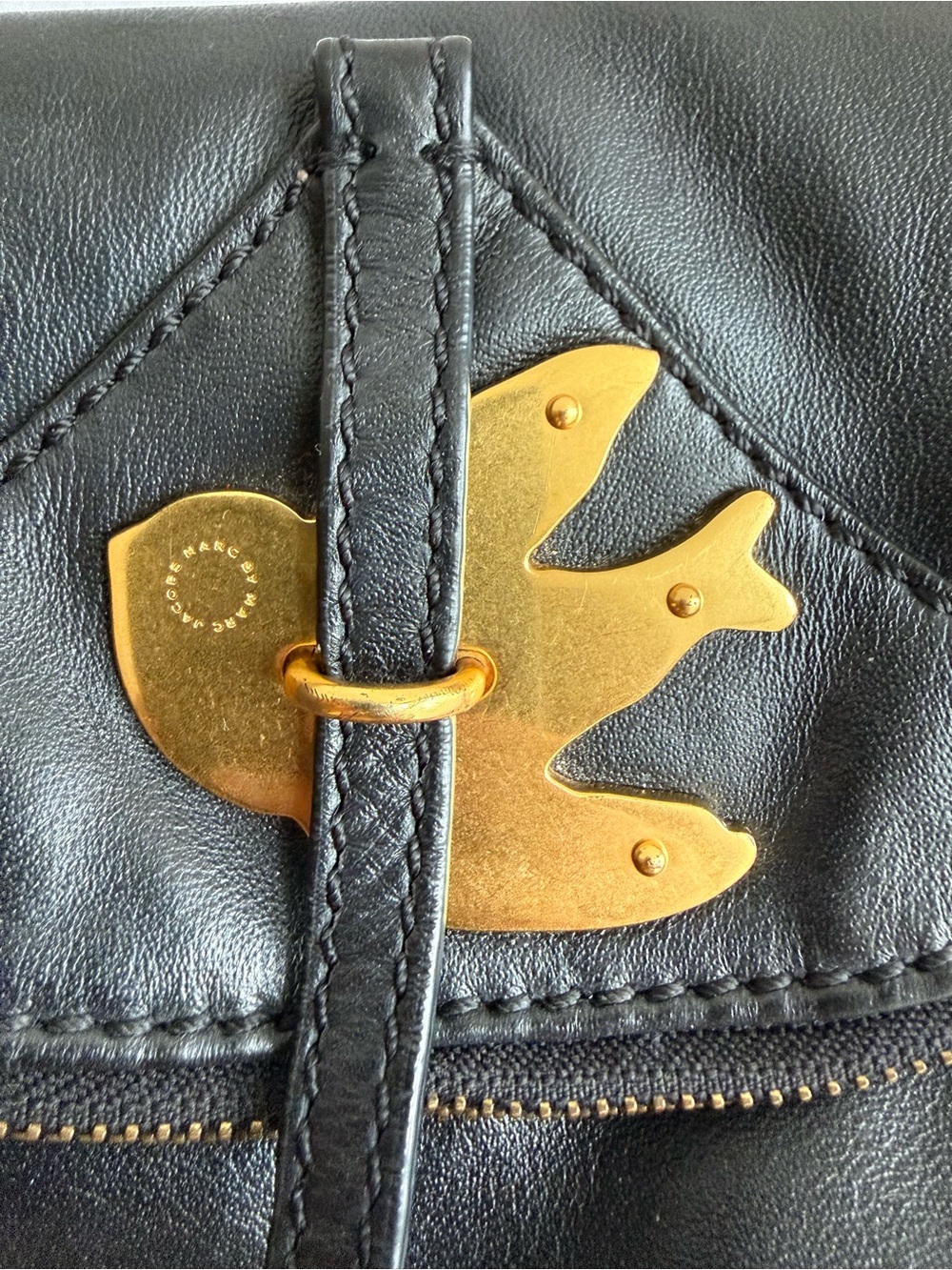 Marc by Marc Jacobs Petal to the Metal Bird Black Leather Crossbody Bag Y2K - Picture 4 of 7